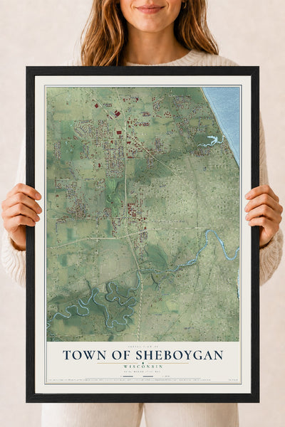 Map of the Town of Sheboygan, Wisconsin, 18 x 24 inch print in a black wood frame