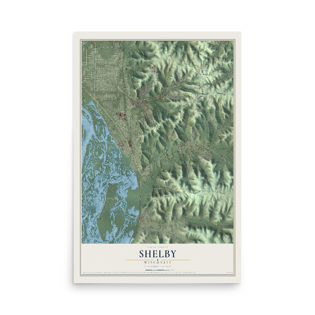 Map of Shelby, Wisconsin, 12 x 18 inch unframed archival matte print