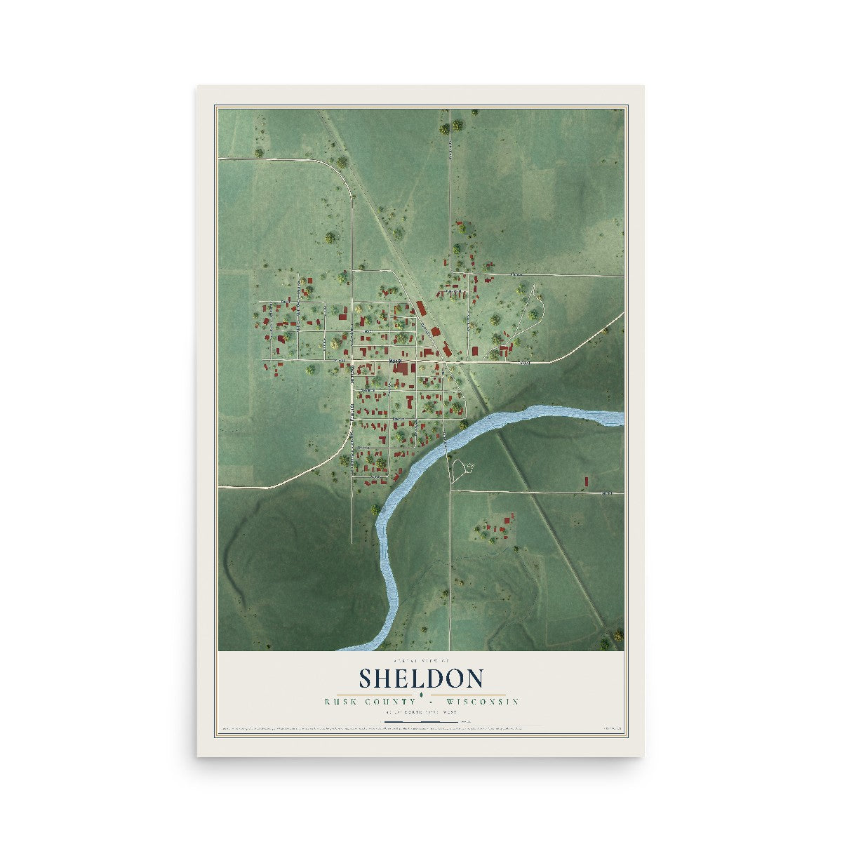Map of Sheldon, Rusk County, Wisconsin, 12 x 18 inch unframed archival matte print