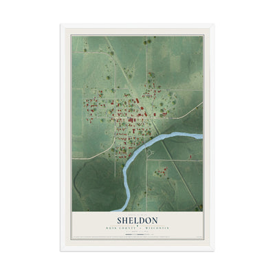 Map of Sheldon, Rusk County, Wisconsin, 12 x 18 inch print in a white wood frame