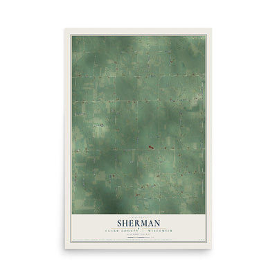 Map of Sherman, Clark County, Wisconsin, 12 x 18 inch unframed archival matte print