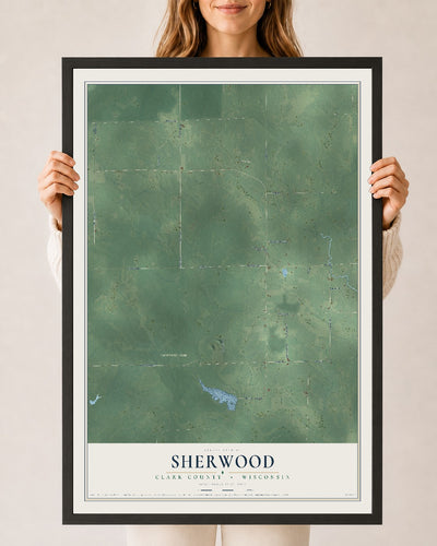Map of Sherwood, Clark County, Wisconsin, 24 x 36 inch print in a black wood frame