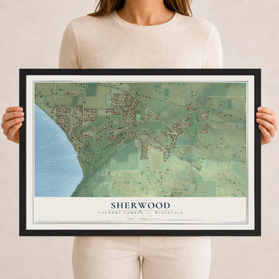 Map of Sherwood, Calumet County, Wisconsin, 12 x 18 inch print in a black wood frame