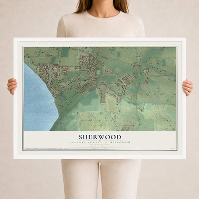 Map of Sherwood, Calumet County, Wisconsin, 24 x 36 inch print in a white wood frame