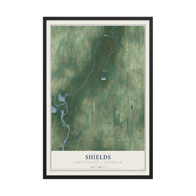 Map of Shields, Dodge County, Wisconsin, 12 x 18 inch print in a black wood frame