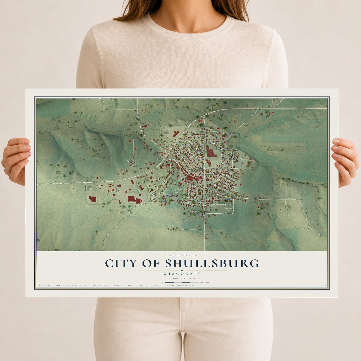 Map of Shullsburg, Wisconsin, 12 x 18 inch unframed archival matte print