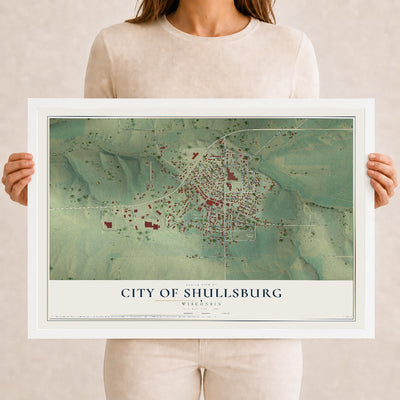 Map of Shullsburg, Wisconsin, 12 x 18 inch print in a white wood frame