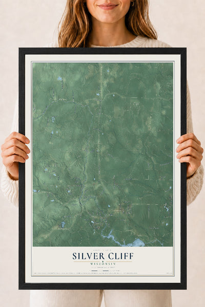 Map of Silver Cliff, Wisconsin, 18 x 24 inch print in a black wood frame