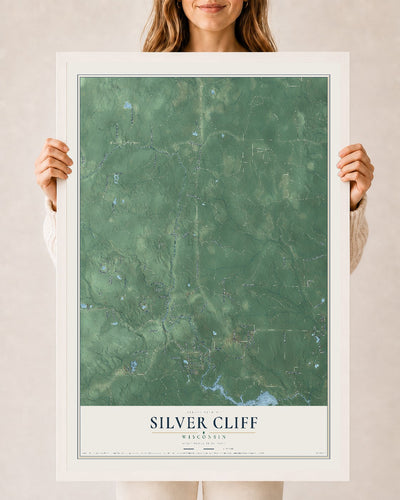 Map of Silver Cliff, Wisconsin, 24 x 36 inch print in a white wood frame