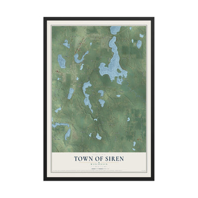 Map of the Town of Siren, Wisconsin, 12 x 18 inch print in a black wood frame