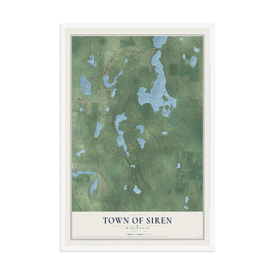 Map of the Town of Siren, Wisconsin, 12 x 18 inch print in a white wood frame