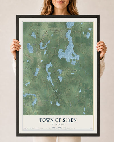 Map of the Town of Siren, Wisconsin, 24 x 36 inch print in a black wood frame