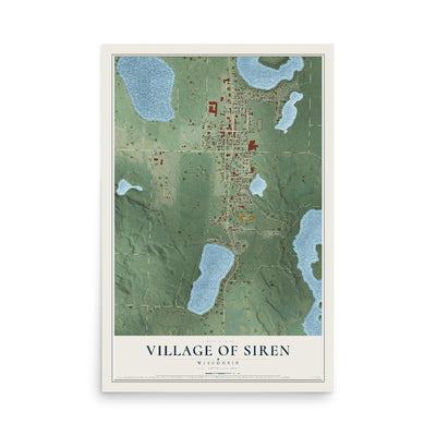 Map of Siren, Wisconsin, 12 x 18 inch unframed archival matte print