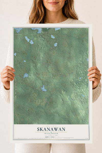 Map of Skanawan, Wisconsin, 18 x 24 inch unframed archival matte print