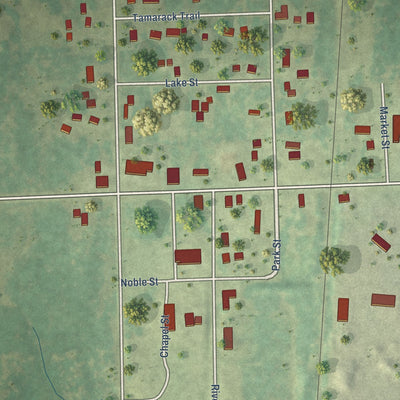 Close-up of the map of Sobieski, Wisconsin print showing street and building detail