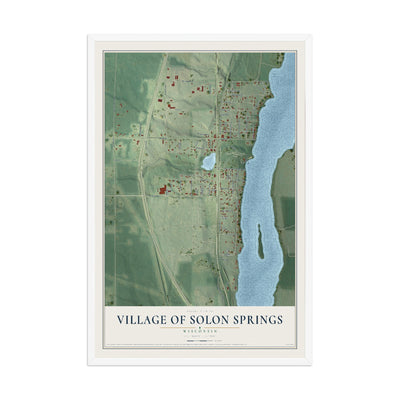 Map of Solon Springs, Wisconsin, 12 x 18 inch print in a white wood frame