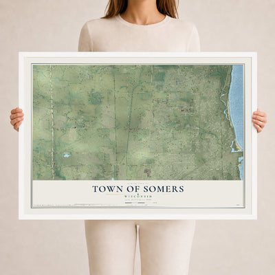 Map of the Town of Somers, Wisconsin, 24 x 36 inch print in a white wood frame