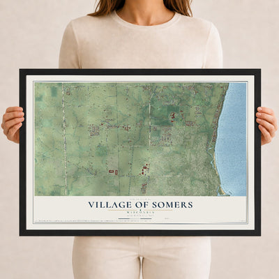 Map of Somers, Wisconsin, 12 x 18 inch print in a black wood frame