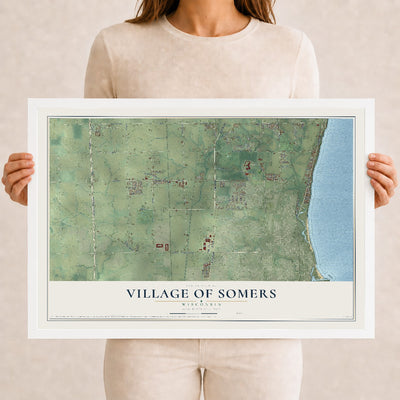 Map of Somers, Wisconsin, 12 x 18 inch print in a white wood frame