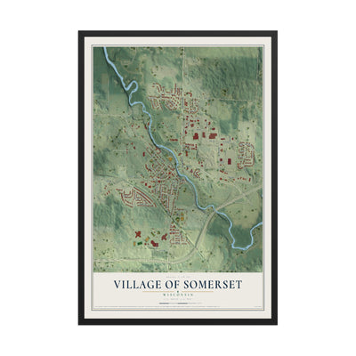 Map of Somerset, Wisconsin, 12 x 18 inch print in a black wood frame