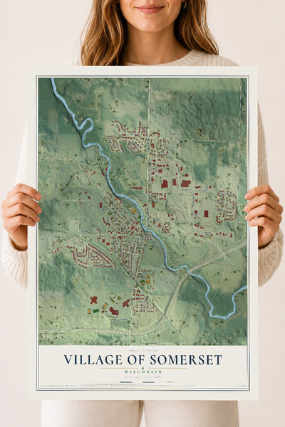 Map of Somerset, Wisconsin, 18 x 24 inch unframed archival matte print