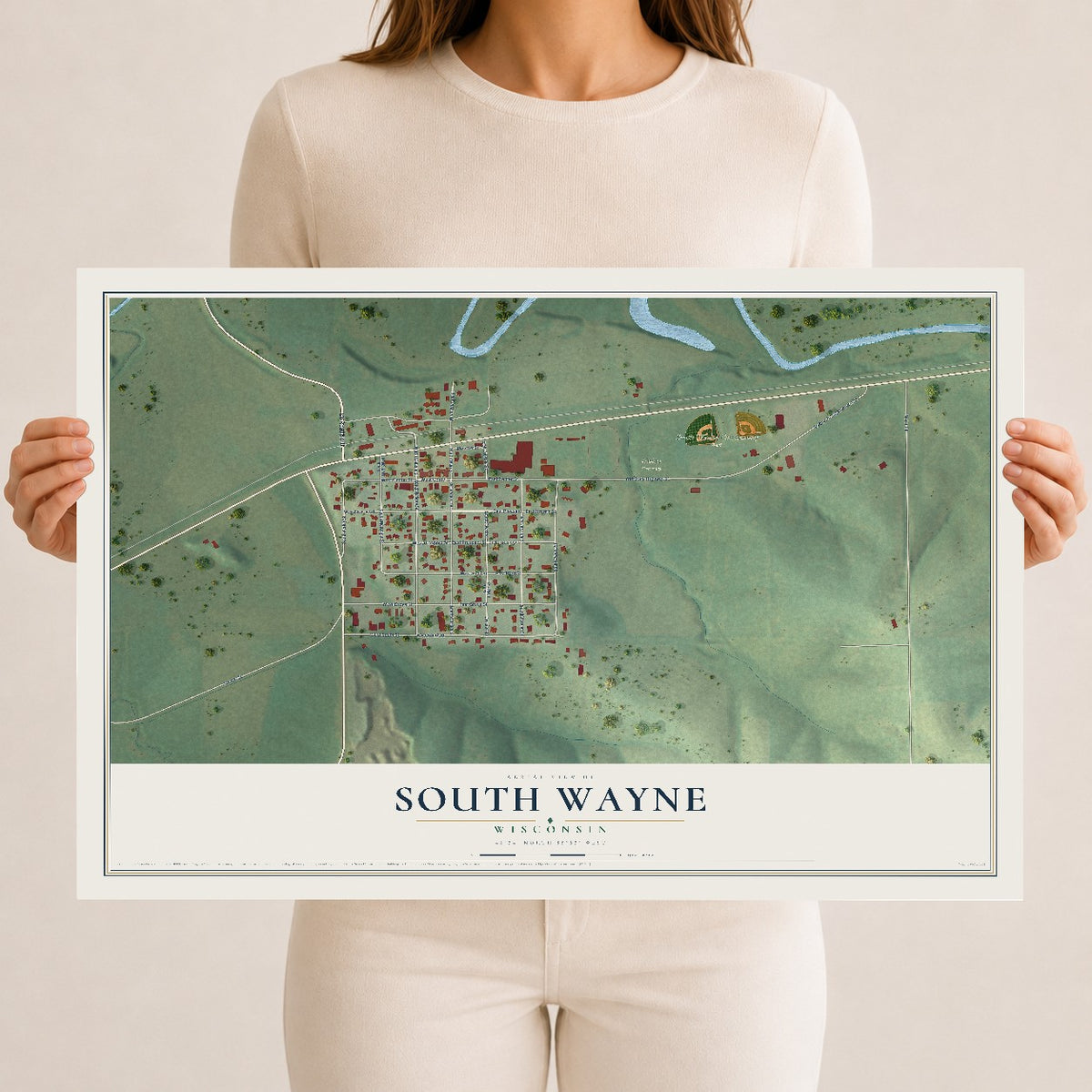 Map of South Wayne, Wisconsin, 12 x 18 inch unframed archival matte print