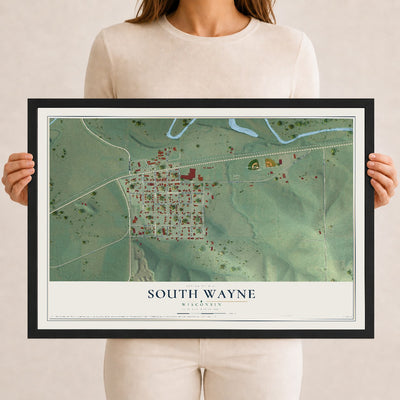Map of South Wayne, Wisconsin, 12 x 18 inch print in a black wood frame