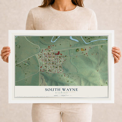 Map of South Wayne, Wisconsin, 12 x 18 inch print in a white wood frame