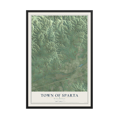 Map of the Town of Sparta, Wisconsin, 12 x 18 inch print in a black wood frame