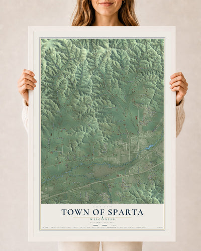 Map of the Town of Sparta, Wisconsin, 24 x 36 inch print in a white wood frame
