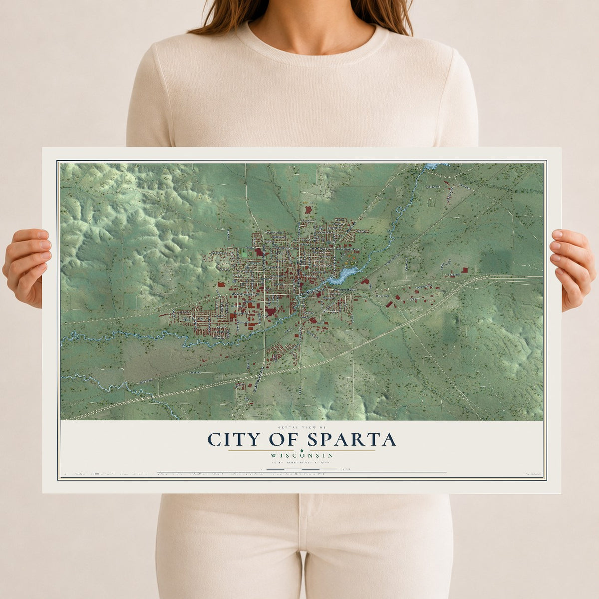 Map of Sparta, Wisconsin, 12 x 18 inch unframed archival matte print