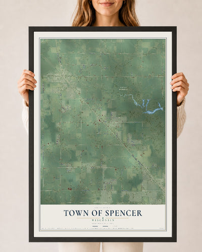 Map of the Town of Spencer, Wisconsin, 24 x 36 inch print in a black wood frame