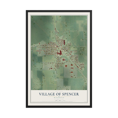 Map of Spencer, Wisconsin, 12 x 18 inch print in a black wood frame