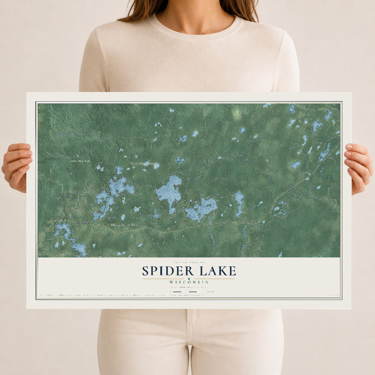 Map of Spider Lake, Wisconsin, 12 x 18 inch unframed archival matte print