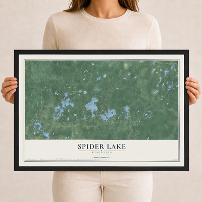 Map of Spider Lake, Wisconsin, 12 x 18 inch print in a black wood frame