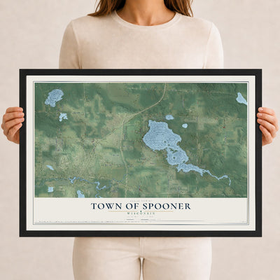 Map of the Town of Spooner, Wisconsin, 12 x 18 inch print in a black wood frame
