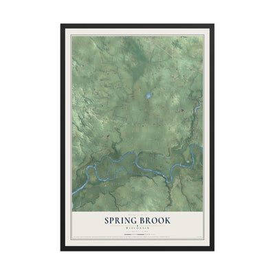 Map of Spring Brook, Wisconsin, 12 x 18 inch print in a black wood frame