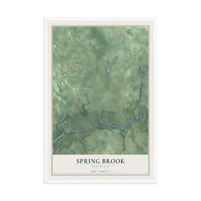 Map of Spring Brook, Wisconsin, 12 x 18 inch print in a white wood frame