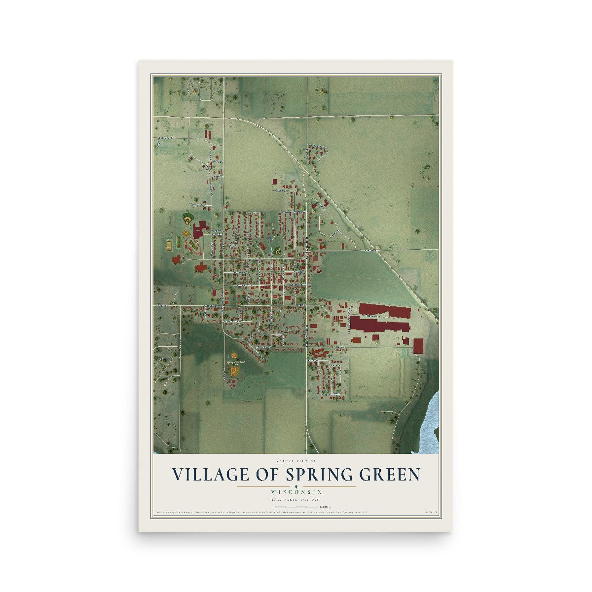 Map of Spring Green, Wisconsin, 12 x 18 inch unframed archival matte print