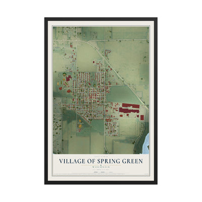 Map of Spring Green, Wisconsin, 12 x 18 inch print in a black wood frame