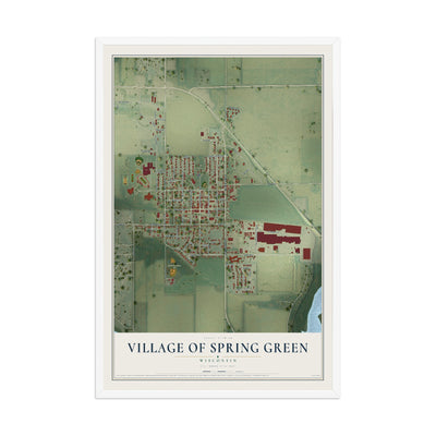 Map of Spring Green, Wisconsin, 12 x 18 inch print in a white wood frame