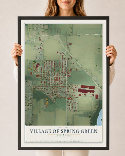 Map of Spring Green, Wisconsin, 24 x 36 inch print in a black wood frame
