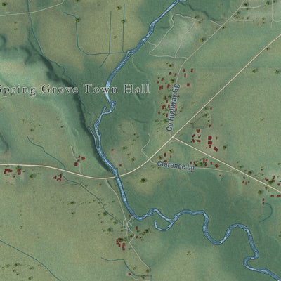 Second close-up of the map of Spring Grove, Wisconsin print showing more streets and buildings