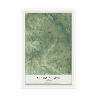 Map of Spring Grove, Wisconsin, 12 x 18 inch print in a white wood frame
