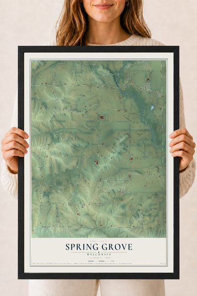 Map of Spring Grove, Wisconsin, 18 x 24 inch print in a black wood frame