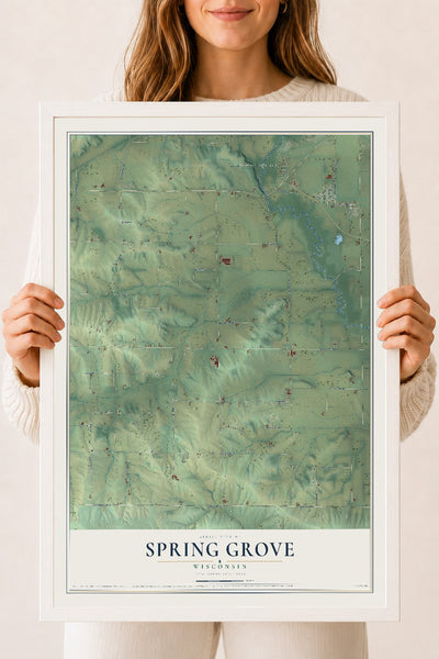 Map of Spring Grove, Wisconsin, 18 x 24 inch print in a white wood frame