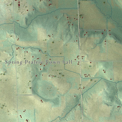Second close-up of the map of Spring Prairie, Wisconsin print showing more streets and buildings