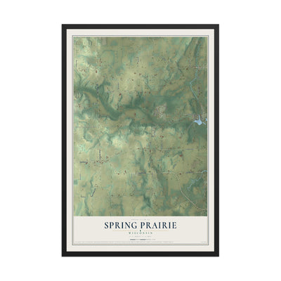 Map of Spring Prairie, Wisconsin, 12 x 18 inch print in a black wood frame