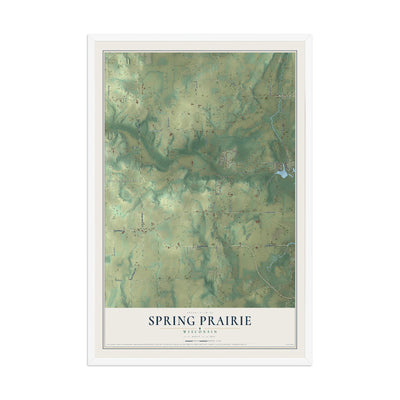 Map of Spring Prairie, Wisconsin, 12 x 18 inch print in a white wood frame