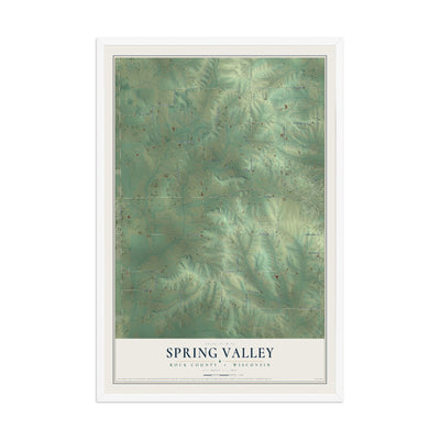 Map of Spring Valley, Rock County, Wisconsin, 12 x 18 inch print in a white wood frame